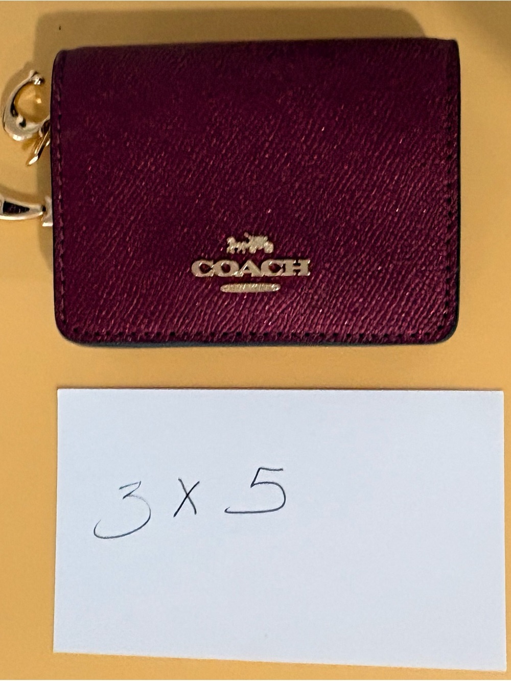 Coach Burgundy Leather Key Card Case with Gold Logo